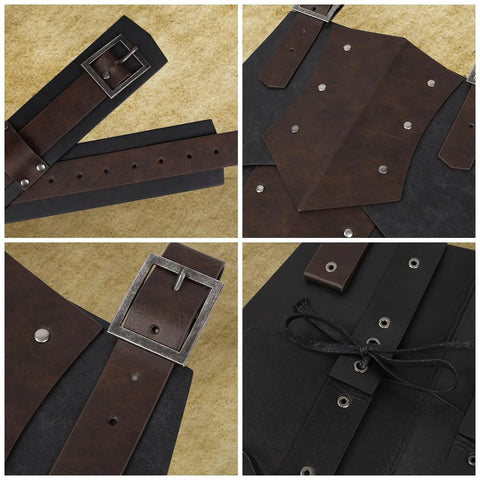 Medieval Faux Leather Wide Belt With Thigh Armor and Dual Side Skirt Armor for LARP and Cosplay close-up details
