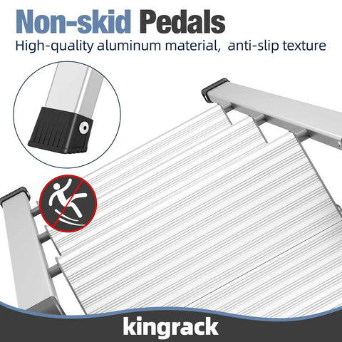 3 Step Aluminum Step Ladder Foldable For Home Use With Steel Frame Stable No Wobble Design Rust Resistant Coating 330 Lb Capacity Lightweight Yet Durable Perfect For Indoor Tasks And Quick Outdoor Fixes non-skid pedals close-up