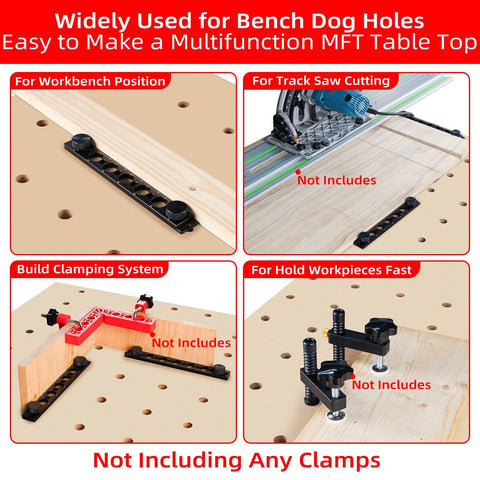 Portable Drill Guide For Three Quarter Inch Workbench Dog Holes Pro Grade Drill Template For Building MFT Table Tops Work Benches And Cutting Boards Fast Repeatable Holes For A Reliable Mobile Workshop Setup in use for various workshop tasks.