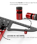 Heavy Duty Stair Tread Template Tool With Rock Solid Clamping Gauge For Dead On Radius Cuts, featuring a removable stop bar.