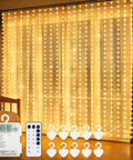 Curtain Lights Battery Operated 300 LED Fairy String Lights 9.8 Foot By 9.8 Foot Backdrop for bedroom wedding decor setup