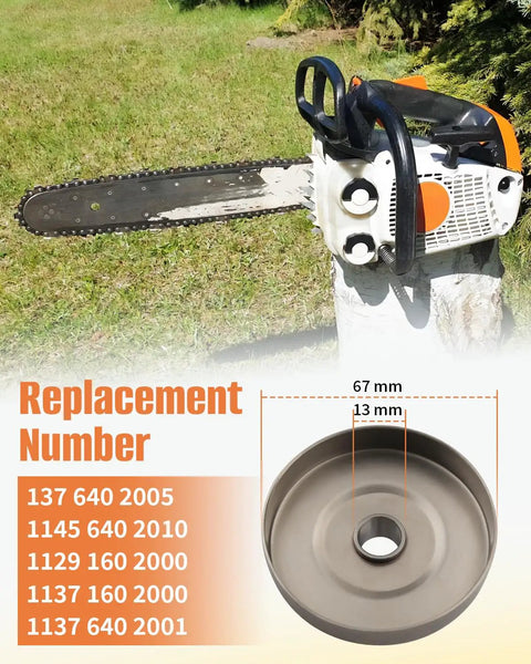 Three Eighth Inch 6 Tooth Clutch Drum Spur Sprocket Bearing Kit for Stihl Chainsaws on grass with parts and numbers shown.