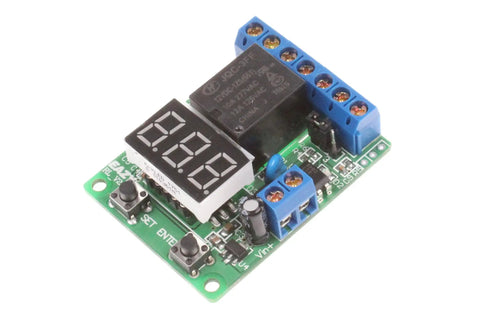 Voltage Relay Module With Upper And Lower Limit Detection, On Off Control, Over Voltage Protection, Battery Charge And Discharge Timing, 0-99.9V Display, Works With DC 12V And 24V Systems For Auto, Marine, And Solar Projects; green PCB