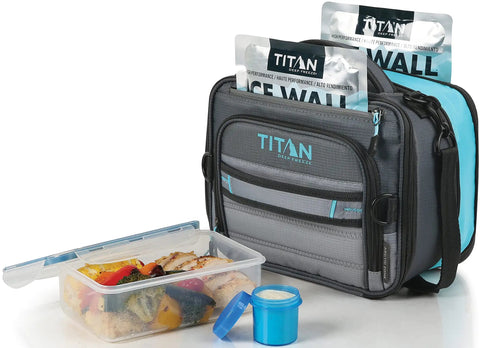 Heavy Duty Expandable Lunch Pack With Dual Food Containers And Pro Grade Ice Walls For Hella Superior Cooling And Zero Leak Stress In Smooth Black And Blue Travel Bag with food container.
