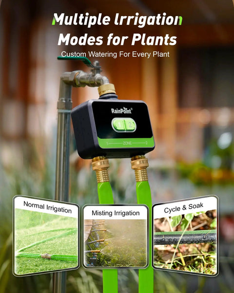 WiFi Garden Hose Water Timer with Brass Inlet And Outlet Two Zone Smart Hose Timer Remote Control for Lawn Irrigation