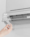 Hand adjusting Adjustable AC Air Deflector extends from 24 to 43 inches, 360 degree rotatable, see-through design on split AC unit.