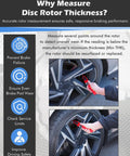 Person using Digital Brake Rotor Caliper Tool For Disc Brake Thickness, Wheels On Rotor Gauge, 6 Inch Stainless Vernier Rotor Micrometer With Large LCD on a car wheel.