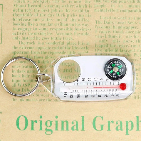 Rugged Portable Compass Keychain For Outdoors Go-To Direction Gear with thermometer, durable ABS, compact navigation tool.