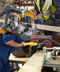 Professional Sliding Miter Saw Built Different For Smooth Panel Cuts And Rock Solid 1800 Watt Power for cutting wood in action.