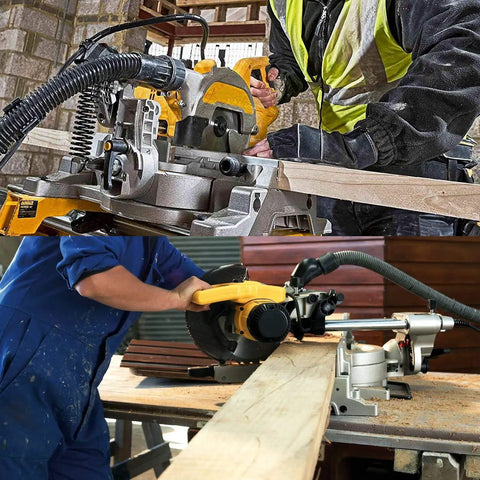 Professional Sliding Miter Saw Built Different For Smooth Panel Cuts And Rock Solid 1800 Watt Power for cutting wood in action.