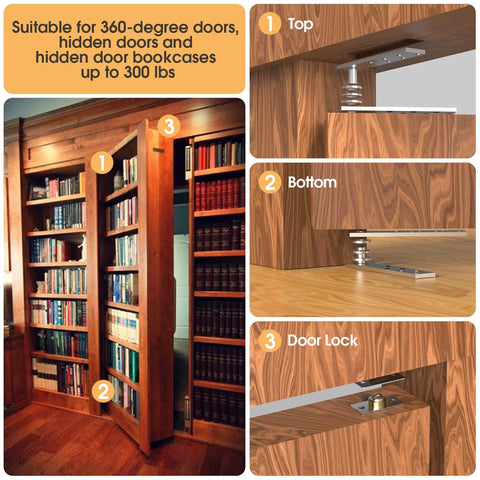 Beefed Up Heavy Duty Pivot Hinge Kit For Hidden Doors And Bookcase Doors 180 Degree And 360 Degree Rotation 300 Lb Load Capacity