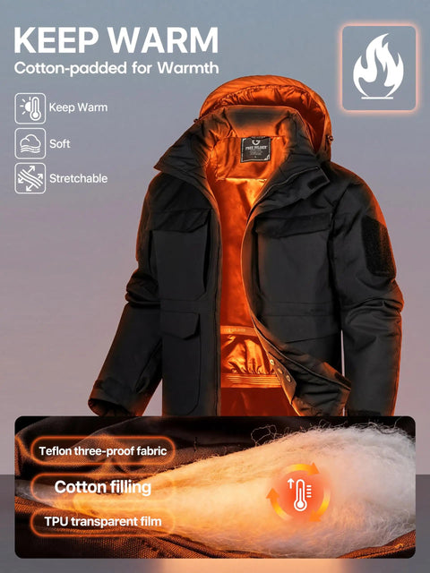 Warm Mens Waterproof Ski Jacket With Plush Insulation And Cozy Lining, Windproof Teflon Outer Shell open to show inside lining