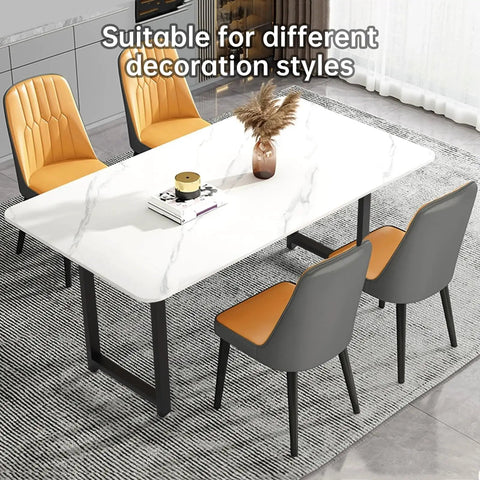 Dining table with marble top, orange chairs, and heavy duty metal table legs for dining desk bench and coffee table industrial black iron set of 2
