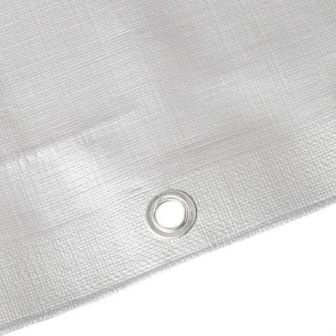 Close-up of silver side with grommet, Multi Purpose Waterproof Tarp Cover With Grommets 20 by 20 Feet 10 Mil Thick Heavy Duty