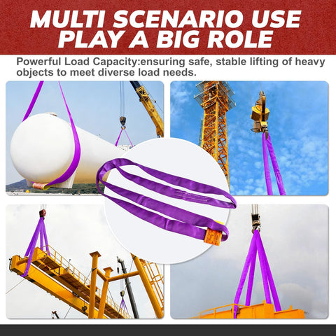 Endless Round Lifting Sling 20 Ft Polyester Heavy Duty Hoist Strap 2600 Lb Vertical 5200 Lb Breaking Strength used in lifting scenarios