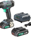 20V Cordless Drill Driver Kit With Two 2Ah LiIon Batteries And A Two Point Four Amp Charger shown with drill and charger in blue