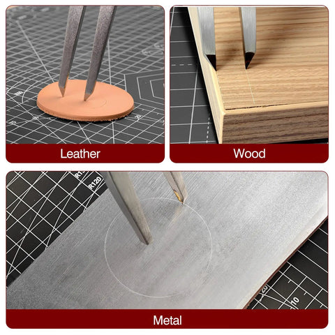 Heavy Duty Six Inch Alloy Metal Compass Scribe Dead Nuts Accurate Layout Divider For Precise Woodworking Marking And Measuring On Plastic Wood Or Steel Panels used on leather, wood, and metal surfaces.