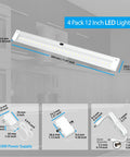 Diagram showing components of Hand Wave Activated Under Cabinet LED Lighting Kit 4 Pack 12 Inch Dimmable White Under Counter Lights.