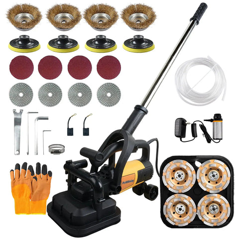 Four Head Concrete Grinder Set With Long Handle 4 Inch Diamond Wheels 3800W High Power 0 To 6000 RPM Concrete Floor Grinder Dust Extraction