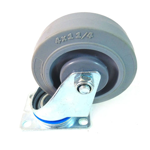 Four Inch Swivel Caster With Non Marking Soft Gray TPR Wheel Ball Bearing Total Lock Brake Heavy Duty Plate For Smooth Operator Glide On Wood Or Tile Flooring Today
