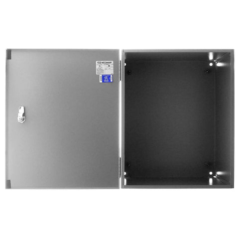N1C Series NEMA 1 Hinged Door Wall Mount Enclosure open view, 20x16x8.625 inches, ANSI 61 gray steel, for control use