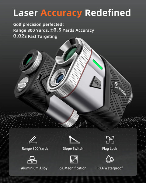 Golf Rangefinder With Slope, 800 Yards Range, 6X Magnification, Aluminum Alloy Body, dual lenses shown.