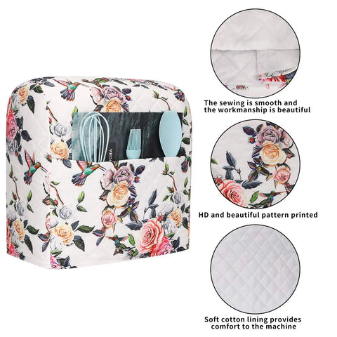Stand Mixer Cover For 5 To 8 Quart Mixers Durable Quilted Polyester With Pockets Weatherproof, floral pattern design