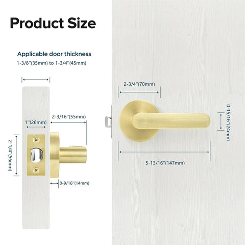 Three Pack Passage Door Handles Light Satin Brass Interior Door Levers size dimensions and specifications diagram