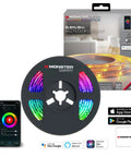 Smart Multicolor LED Light Strip 6.5 Feet With App Control And Dimmable Color Changing Lighting shown with packaging and app
