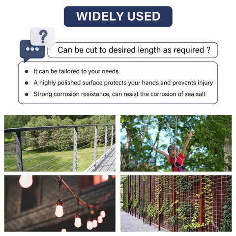 Heavy Duty Quarter Inch Stainless Steel Cable 25 Ft Wire Rope With 7x19 Aircraft Cable Construction 6400 Lbs Breaking Strength Zip Line Kit