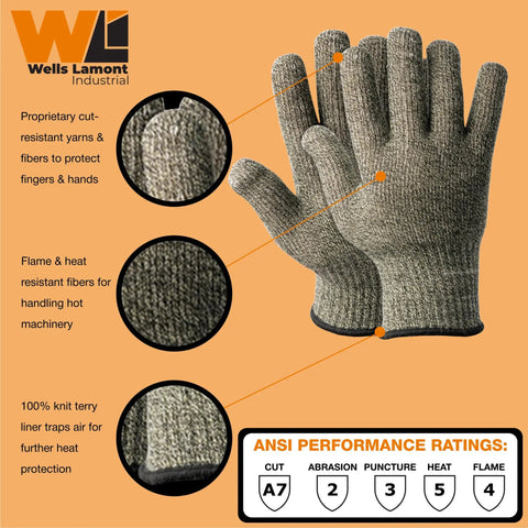 Image of 2616 Cut Resistant Heat Gloves With Wool Terry Liner For Hot Machinery Handling Worksite Essential Heavy Duty Thermal Protection ANSI Cut Level A7 Heat Level 5 Flame Resistant Medium 1 Pair.