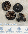Sleek Leopard Print Round Cabinet Knobs 4 Pack Black Drawer Pulls with ABS and Crystal Glass Accents