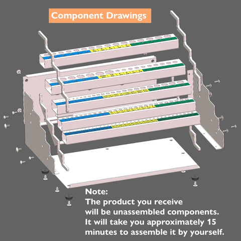 Component drawing of Premium Quality Industrial Grade Drill Bit Organizer Storage Box With 118 Precision Holes and Easy Reference Chart.