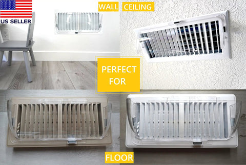 Adjustable Magnetic Heat And Air Deflector For Vents 2 Pack on wall, ceiling, and floor. Heavy-duty 3-magnet design shown.
