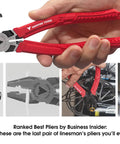 8-inch Lineman Plier from 3-Piece Screw Extractor Pliers Set With Non-Slip Jaws, Made in Japan, shown in hand for scale