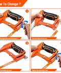 Instructions for changing blade on Frame Hack Saw With 12 Inch Blade For Gardeners And DIY Pros, showing four steps