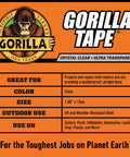 Crystal Clear Heavy Duty Tough As Nails Duct Tape Repair Tape 1.88 Inch By 9 Yard Roll Weatherproof label with Gorilla logo