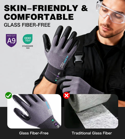 ANSI A9 Cut Resistant Work Gloves With BCOMB Breathable Grippy Fabric Extended Thumb Reinforcement Non Slip Grip Durable Build Touchscreen Ready Black Large Pro