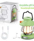 Green Snail Design Kids LED Lamp With USB Rechargeable Battery, shown with box and charging cable.
