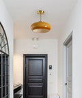 Mid Century Semi Flush Mount Ceiling Light With Glass Shade, Modern Hallway Fixture For Entryway And Kitchen, Orange Finish, UL Listed