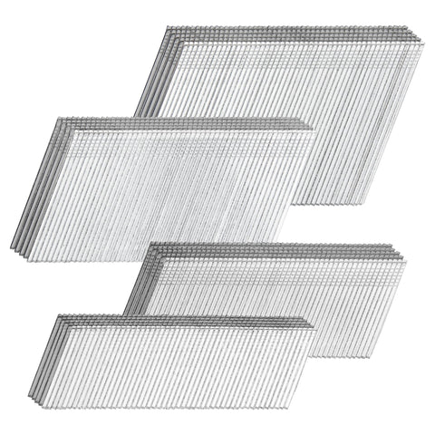 Image of All In One Pro Pack 2000 16 Gauge Finish Nails Galvanized 20 Degree Angled Nails For Pneumatic Or Cordless Finish Nailers Includes Two And A Half Inch Two Inch One And A Half Inch One And A Quarter Inch 500 Per Size, showcasing four lengths of finish nails.