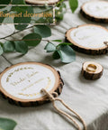 Ready To Hang Wood Slices Craft Kit With 20 Natural Pine Discs And 8M Hemp Rope Pre-Drilled With 3mm Holes on table