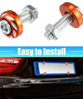 Orange Aluminum Alloy License Plate Bolts Screws Nuts 4 Pack For Cars And Motorcycles Universal Fit M6x1.0 Threads 6mm Diameter 20mm Length 25x17mm Head Size Easy Install And Secure Hold.