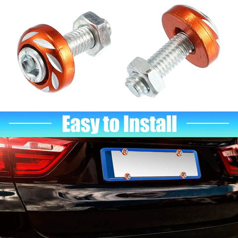Orange Aluminum Alloy License Plate Bolts Screws Nuts 4 Pack For Cars And Motorcycles Universal Fit M6x1.0 Threads 6mm Diameter 20mm Length 25x17mm Head Size Easy Install And Secure Hold.