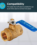 Brass 3/4 inch IPS full-port ball valve with blue Eastman handle and threaded female fittings (angled front view)