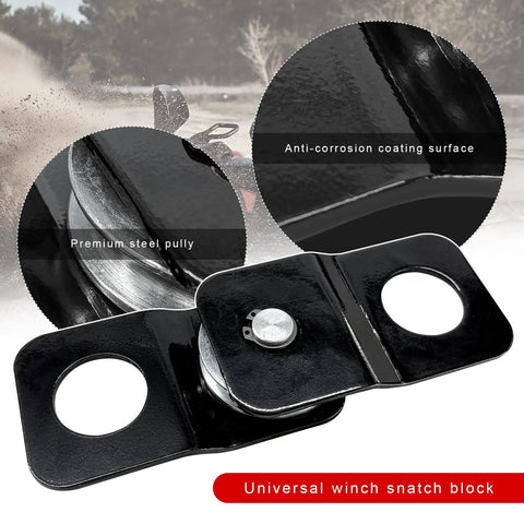 Beefy 8000 Lbs Capacity Winch Snatch Block For Offroad Recovery, Universal Tackle Pulley For Synthetic Rope Or Steel Cable, Built From Premium 1045 Carbon Steel For Trucks ATVs UTVs, black 1045 steel pulley with anti-corrosion coating