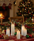 Set Of 5 Battery Operated Flameless LED Pillar Candles With Acrylic Shell, Remote Control And Timer, Realistic 3D Wick