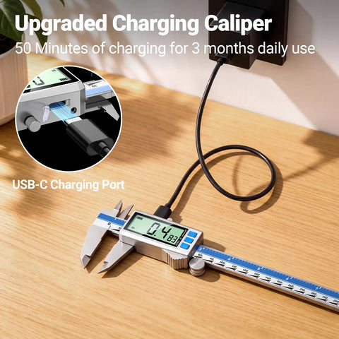 Heavy Duty Digital Caliper Eight Inch Rechargeable Stainless Steel Gauge With Type C Charging Port Auto Power Off Precision Measuring Tool Straight Up Gonna Nail Every Cut For Busy Makers