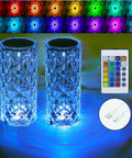 Crystal RGB Color Changing Table Lamp With Rose Diamond Design, Remote And Touch Control, 16 Color Options And 8 Scene Modes