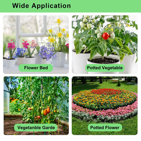 Wide application of Drip Irrigation Kit 250 Feet With Quick Connect Micro System For Gardens And Lawns showing flower bed and vegetable garden.